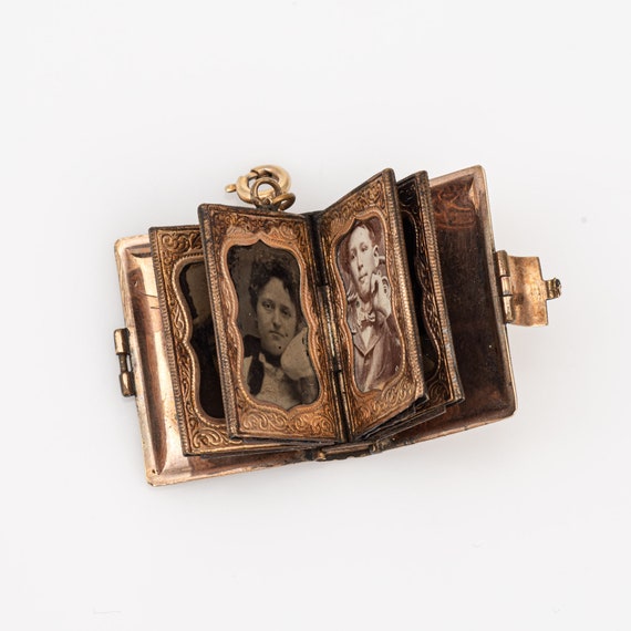 Antique Victorian Family Book Locket Charm 14k Ro… - image 5