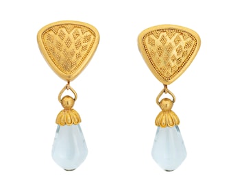 Maija Neimanis Aquamarine Earrings Estate 22k 18k Yellow Gold Drops Fine Jewelry
