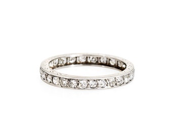 Vintage Deco Diamond Band Sz 5.75 Platinum Wedding Ring Eternity Fine Jewelry