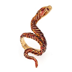 Vintage Cartier Enamel Snake Ring Sz 6 18k Yellow Gold Fine Signed Jewelry