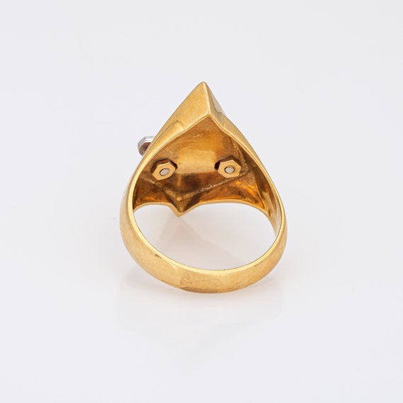 70s Coral Diamond Ring Triangle 18k Yellow Gold S… - image 5