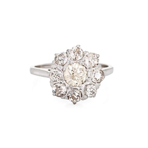Anello vintage Art Deco con diamanti da 1,70 ct, a grappolo, oro 14k, con alone, per fidanzamento e sposa