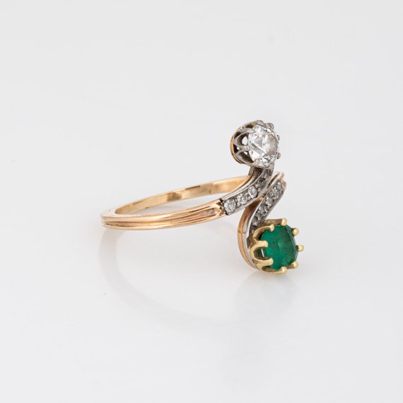 Antique Edwardian Diamond Emerald Ring Moi et Toi… - image 3