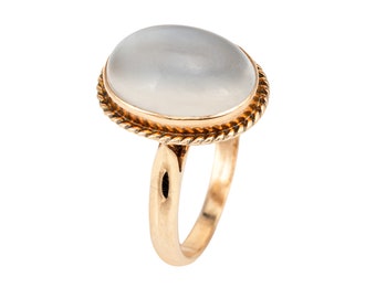 Vintage Moonstone Ring Mid Century 18k Yellow Gold 5.25 Oval Cocktail Jewelry