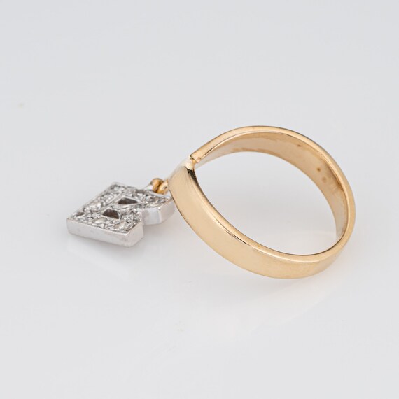 Vintage Letter B Charm Ring Diamond V Shaped Sz 3… - image 4