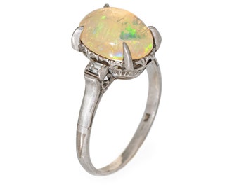 2.75ct Natural Jelly Opal Diamond Ring Platinum Estate Fine Jewelry Sz 6