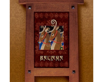 Arts and Crafts Framed Print. Christmas and Reindeer subject. Great for Arts and Crafts, Mission style and Craftsman homes.