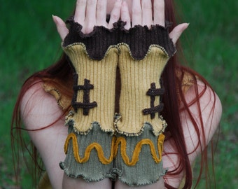 Recycled wool fabric mittens Fingerless gloves Arm warmers Armwarmers Arm Cuffs OOAK Autumn Colors hand warmers Woodland Wristlets