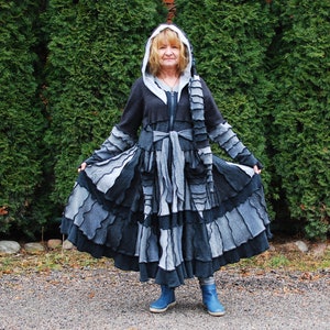 Recycled Hoodie Sweater Coat Fairy Pixie Elvish Upcycled Gypsy Hippie Boho Pagan Nymph Dryad Woodland Festival Clothing OOAK Patchwork Coat