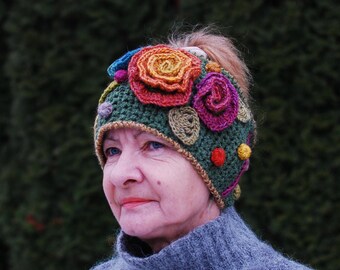 Headband Crochet Wool Ear Warmer Head Band Collar Scarf Neck Warmer Boho Hippie Gypsy OOAK Woodland Fantasy Pixie Fairy Elf Nymph Dryad