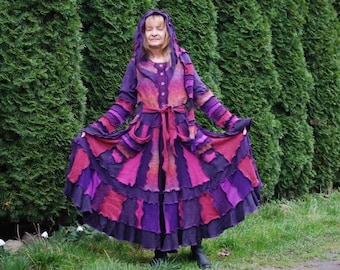 Recycled Hoodie Sweater Coat Fairy Pixie Elvish Upcycled Gypsy Hippie Boho Pagan Nymph Dryad Woodland Festival Clothing OOAK Patchwork Coat