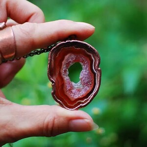 Electroformed Copper Red Druzy Agate Pendant Healing Necklace Fairy Pixie Elf Nymph Dryad Boho Hippie Gypsy Woodland Gemstone Geode Slice