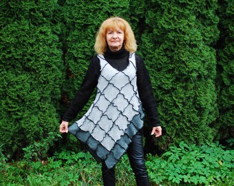 Recycled Sweater Tunic Gypsy Hippie Boho Pagan Fairy Pixie Elvish Nymph Dryad Woodland Fantasy OOAK Patchwork Top Asymmetrical Tunic Sweater