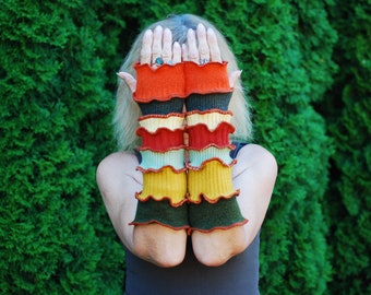 Arm Warmers Recycled Wool Sweaters Mittens Fingerless Gloves Armwarmers Cuffs OOAK Hand Warmers Woodland Fantasy Long Arm Warmers Autumn