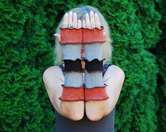 Arm Warmers Recycled Wool Sweaters Mittens Fingerless Gloves Armwarmers Cuffs OOAK Hand Warmers Woodland Fantasy Long Arm Warmers Autumn