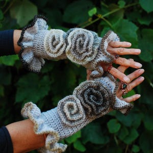 Arm Warmers Crochet Wool Mittens Fingerless Gloves Armwarmers Cuffs Boho Hippie Gypsy OOAK Hand Warmers Woodland Fantasy Pixie Fairy Elf