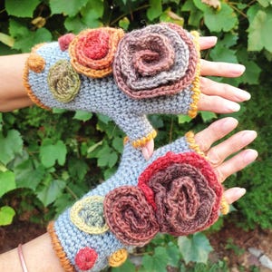Scaldamani all'uncinetto, guanti di lana, guanti senza dita, scaldamani, polsini, boho, hippie, zingari, scaldamani OOAK, fantasia boschiva, folletto, fata, elfo