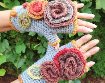 Arm Warmers Crochet Wool Mittens Fingerless Gloves Armwarmers Cuffs Boho Hippie Gypsy OOAK Hand Warmers Woodland Fantasy Pixie Fairy Elf
