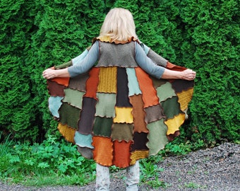 Recycled Sweater Vest Fairy Pixie Elvish Upcycled Gypsy Hippie Boho Pagan Nymph Dryad Woodland Festival Clothing OOAK Patchwork Waistcoat