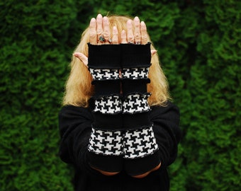 Arm Warmers Recycled Wool Sweaters Mittens Fingerless Gloves Armwarmers Cuffs OOAK Hand Warmers Woodland Fantasy Long Arm Warmers Black