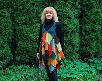Recycled Sweater Tunic Gypsy Hippie Boho Pagan Fairy Pixie Elvish Nymph Dryad Woodland Fantasy OOAK Patchwork Top Tunic Sweater Dress