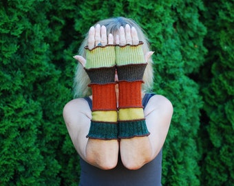 Arm Warmers Recycled Wool Sweaters Mittens Fingerless Gloves Armwarmers Cuffs OOAK Hand Warmers Woodland Fantasy Long Arm Warmers Autumn
