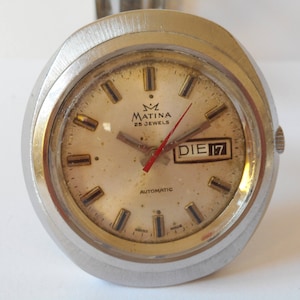 Swiss automatic men&#39;s vintage watch with excellent work steel case day + date