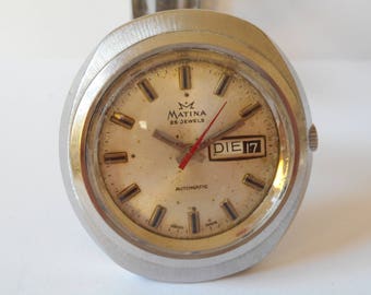 Swiss automatic men's vintage watch with excellent work steel case day + date