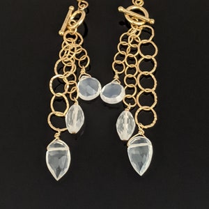 Gold-Filled and Ice Quartz Long Chain Earrings