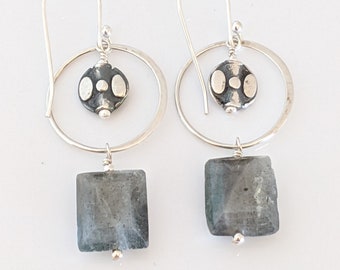 Sterling Silver and Square Labradorite Earrings