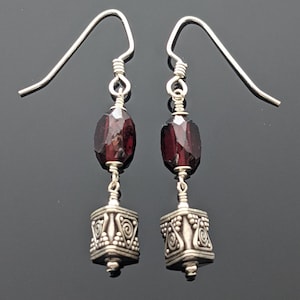 Sterling Silver and Prism Shaped Garnet Earrings
