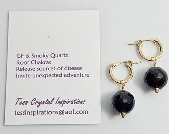 Gold-Filled Hoop Earrings with Smoky Quartz