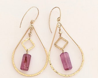 Gold-Filled and Pink Tourmaline Earrings