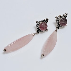 Long Rose Quartz and Sterling Silver Earrings