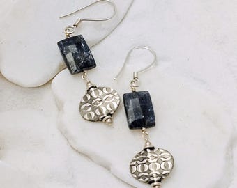 Oxidized sterling silver beads and Kyanite Earrings