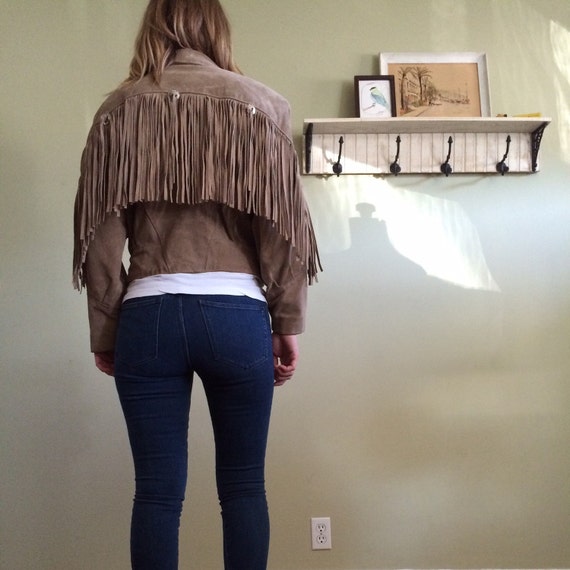 Suede leather Fringe Crop Jacket Sz M L