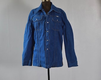 Sz M L Sedgefield Denim Pearlsnap camisa occidental con cuello real. Vintage 70s single stitch Made in USA