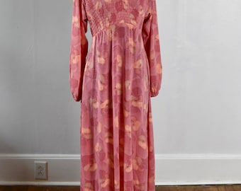 S M Vintage 70s Imperio Campesino Cintura Maxi Vestido