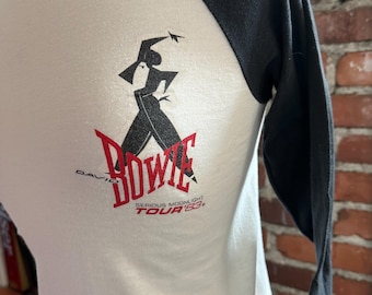 Camiseta de rock vintage rara de David Bowie Serious Moonlight 1983 Tour Raglan, talla S