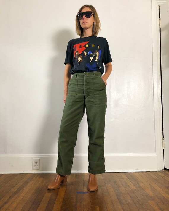 Sz 30 Cotton Sateen Button Fly Green Military Trou