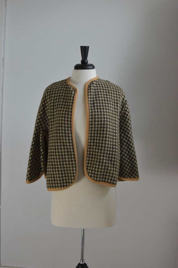 40s Wool Houndstooth Poncho Cape