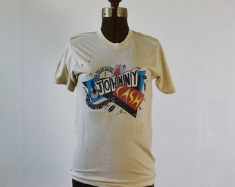 Sz Med Johnny Cash 80s vintage Screen Stars Camiseta