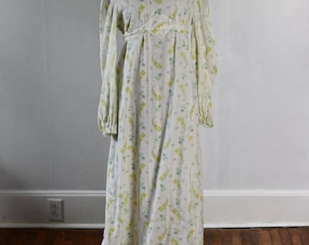 Vestido campesino vintage de los años 70, estilo imperio, hecho a mano, talla S M