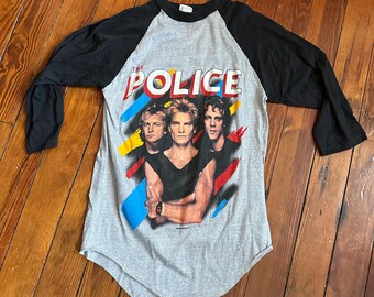 Camiseta de la gira The Police, talla M, 1983, súper rara, manga 3/4, raglán