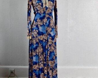 Vestido largo gitano vintage de los años 60, manga larga, estilo bohemio, talla M