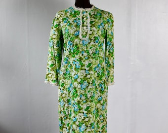 Med Vintage 60s verde mod hippie floral cambio vestido encaje