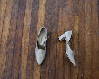Sz 8 YSL 90s Vintage Gold Lame Lurex D’orsay Pumps Square Heel