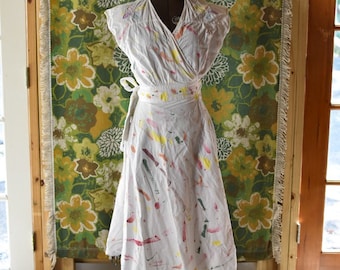 Talla M L Hecho en India 100% algodón Vestido cruzado blanco de los años 70 y 80