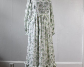 Vestido largo bohemio vintage Fair Maiden de los años 70, romántico, de manga larga con hombros abullonados, talla M