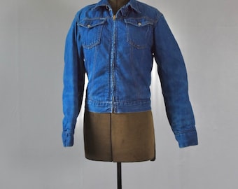 Chaqueta vaquera estilo camionero estilo bomber con cremallera, estilo vintage, años 60 y 70, con forro de lana acolchada y una sola puntada, talla S-M para hombre y mujer.